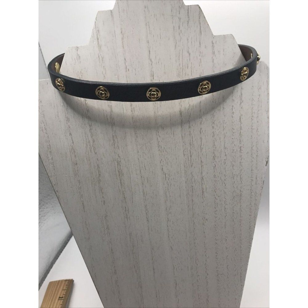 LEATHER CHOKER COLLAR BROWN‎ GOLD STUDS 16" Necklace
